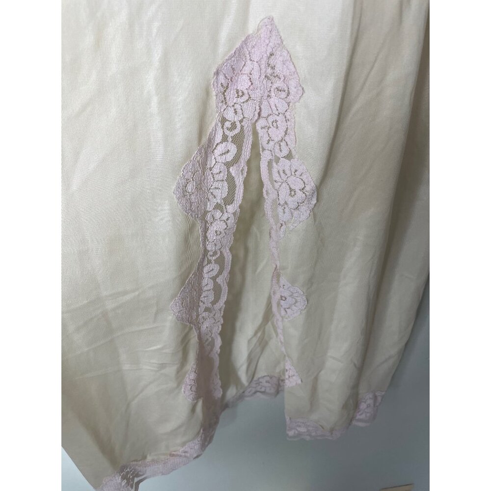 Vintage Beige Full-Length Nylon Slip Skirt With Pink Lace Trim Made In USA - Picture 3 of 8